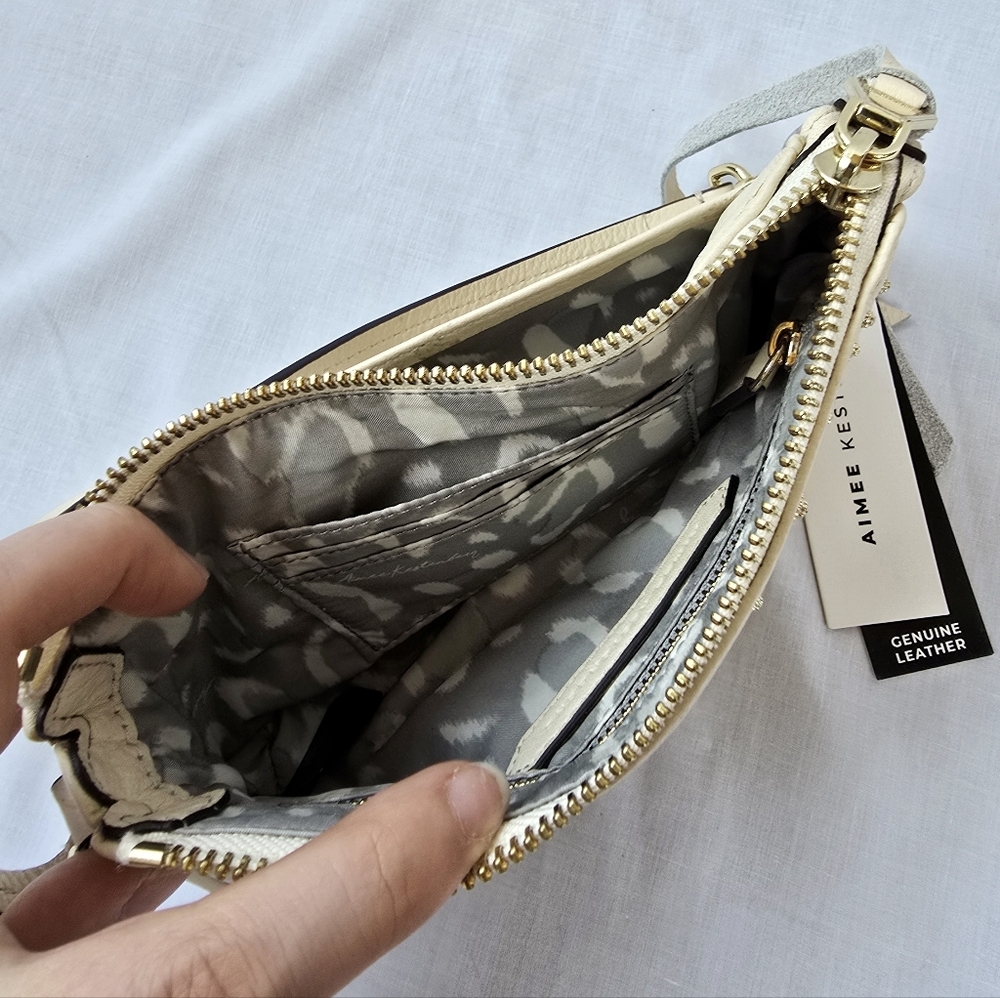 Aimee Kestenberg▪️Fiery Novelty Pouchette Sandy Laser Cut Leather Wristlet Purse - Picture 5 of 9